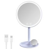 EMKE Make-upspiegel met verlichting, oplaadbare tafelspiegel, make-upspiegel, 1/3x vergroting, touch-schakelaar en geheugenfunctie, automatische uitschakeling (lichtblauw)