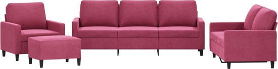 vidaXL 4-delige Loungeset met kussens fluweel wijnrood