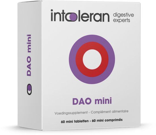 Intoleran DAO Mini Spijsverteringsenzymen - 60 Tabletten | Voedingssupplement bij DAO gebrek | 30.000 HDU Puur Enzym Diamine Oxidase (DAO) | Vegan