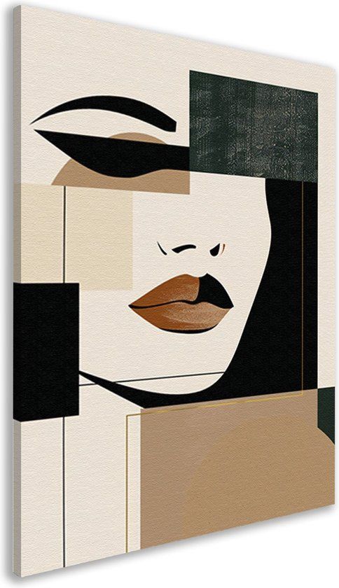 Merkloos / Sans marque Canvas schilderij art deco - Japandi stijl - Gezicht portret - 40x60 cm