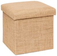 5Five Poef Jute - 31x31x31 cm - hocker/voetenbankje - opbergbox - beige