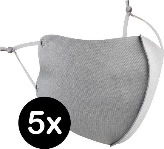 Mondkapje Wasbaar Verstelbaar Grijs - 5 stuks