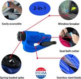 RESQME Familie 3-pack, de originele noodsleutelhanger voor auto-ontsnapping, 2-in-1 veiligheidsgordelsnijder en raambreker, rood, wit, blauw