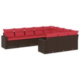 vidaXL 10-delige Loungeset met kussens, poly rattan, bruin