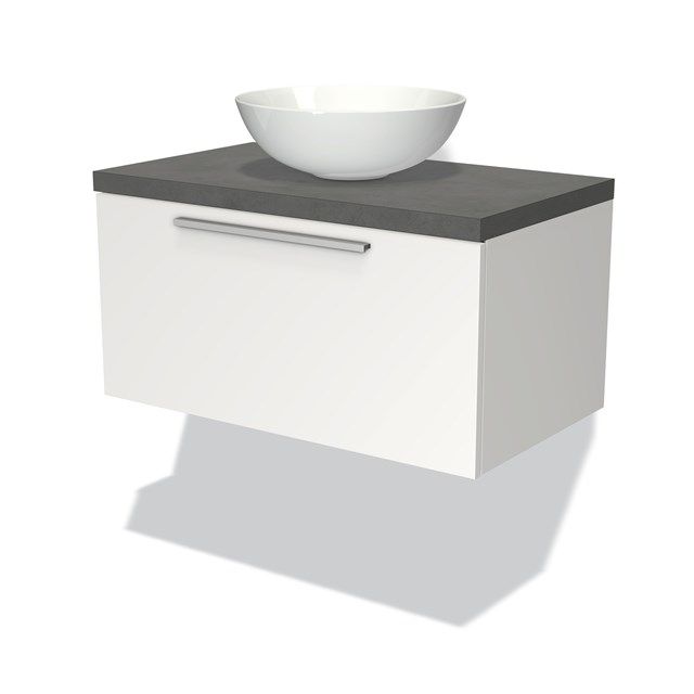 Maxaro Badkamermeubel Modulo Plato 80cm Mat Wit 1 Lade Donkergrijs Beton