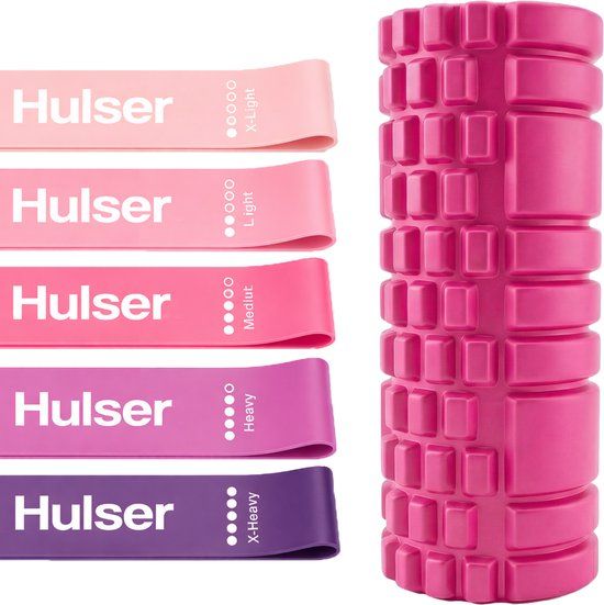 Hulser Sportieve bundel - Foam roller en Mini weerstandsbanden set - Roze