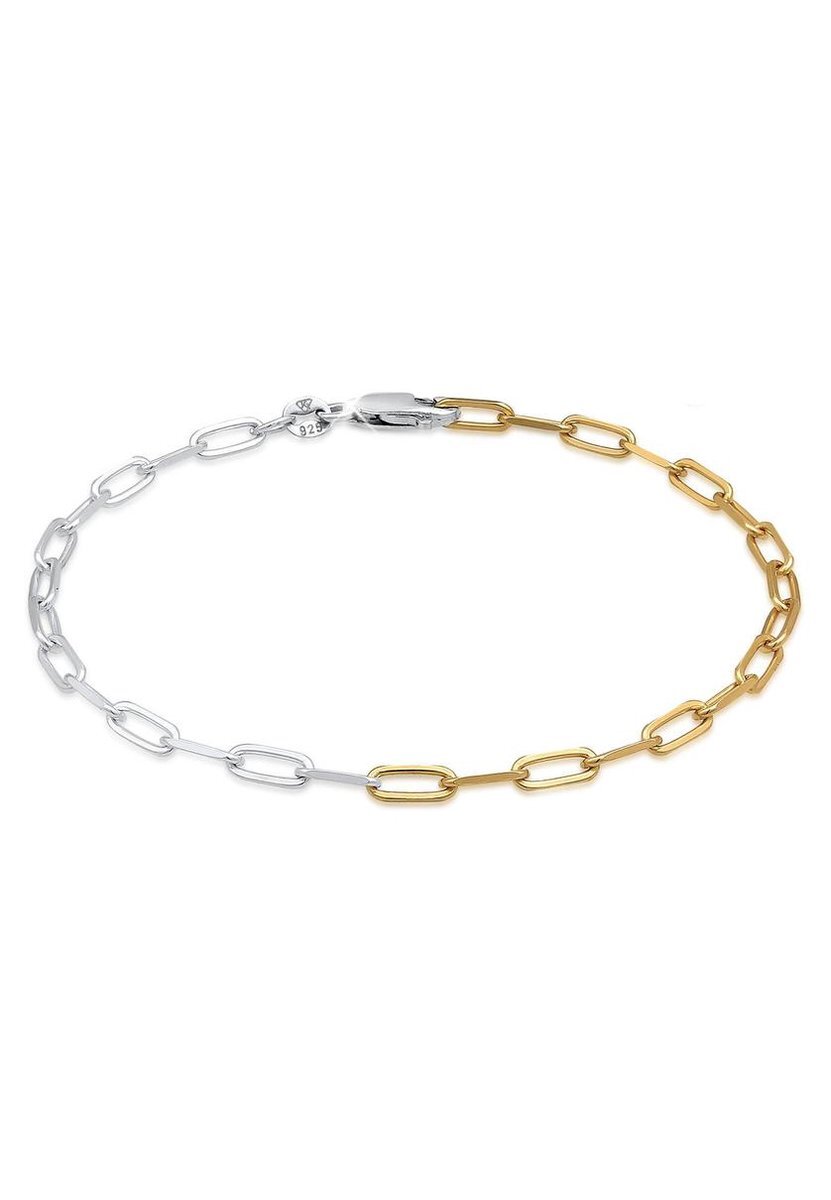 Elli Armbanden Dames Schakel Ketting Ovaal Grof Basis Verstelbaar Bi-Kleur in 925 Sterling Zilver Verguld