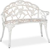 Relaxdays Tuinbank, 2 zits, Rozen, Terras, Balkon, Aluminium & Gietijzer, Antieke Buitenbank, 78x98x57 cm, Wit/Brons