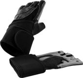 Gorilla Sports Gants de fitness en cuir avec bandage de poignet - Noir - Taille XL