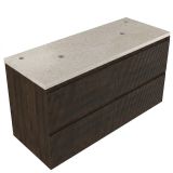 Saniclass Badkamermeubelset - 120x45x63cm - Travertine natuurstenen topblad - 2 kraangaten - 2 lades - mat eiken charcoal