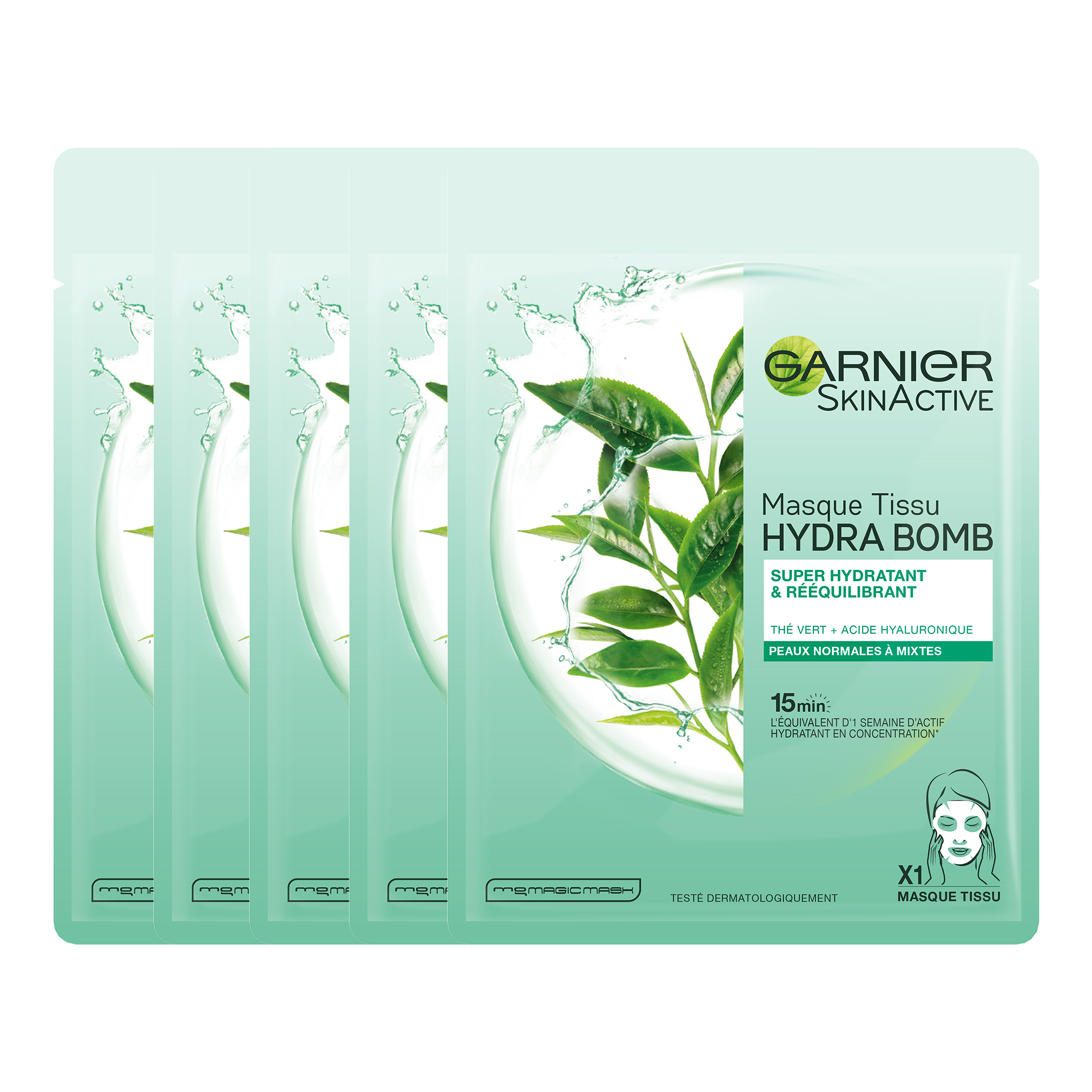 Garnier Skinactive Face Hydra Bomb Ultra Hydraterend & Regulerend Tissue Masker Gemengde Huid - 5 stuks