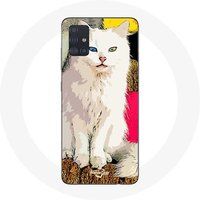Maniacase Hoesje voor Samsung Galaxy A51 5G Turkse van witte kat met blauwe en gele ogen