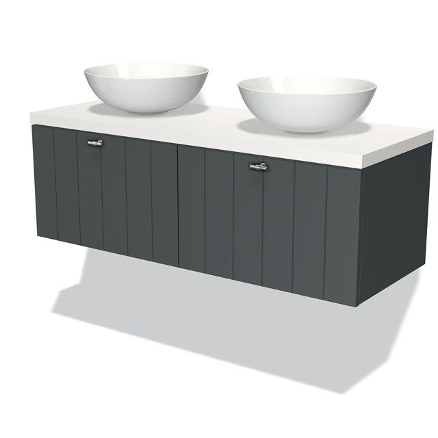 Maxaro Badkamermeubel Modulo Plato 120cm Donkergrijs 2 Lades Lamel Mat Wit Blad