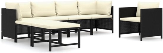 vidaXL 7-delige Loungeset met kussens poly rattan zwart