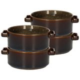 Cosy & Trendy Kommetjes / soepkommen voor dessert/ontbijt - 6x - Porselein - D13 x 5.5 cm - groen/bruin - met oortjes - stapelbaar