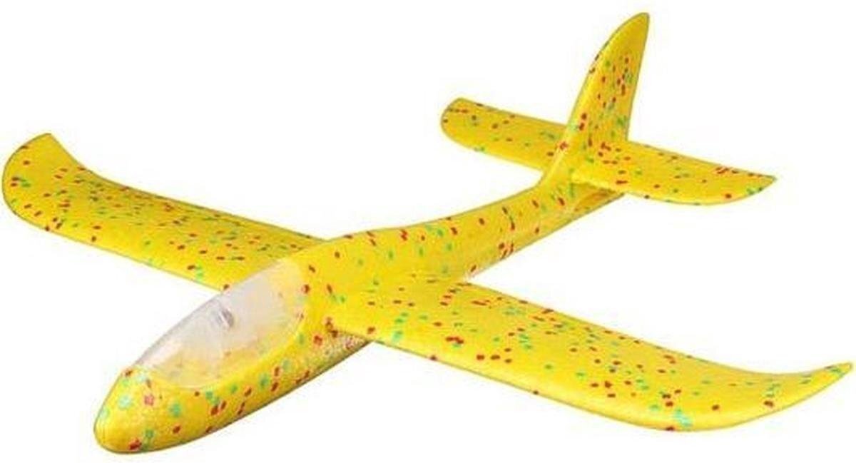 CoolGoods Vliegtuig Speelgoed met LED - Zweefvliegtuig - EXTRA GROOT - Vliegers Kinderen - Geel