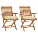 Chaises pliantes en teck massif 2 pièces avec coussins blanc crème