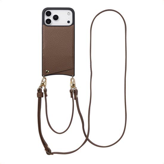 Selencia Hoesje - Geschikt voor Apple iPhone 17 Pro Max - Backcover met koord en pashouder - Mocha Brown