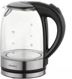 Klausberg Bouilloire électrique, 1,7L, 1800W, verre borosilicate et acier inoxydable 304, éclairage LED, base rotative à 360°