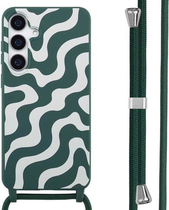 imoshion Hoesje - Geschikt voor Samsung Galaxy S25 Plus - Siliconen design hoesje met koord - Petrol Green Groovy