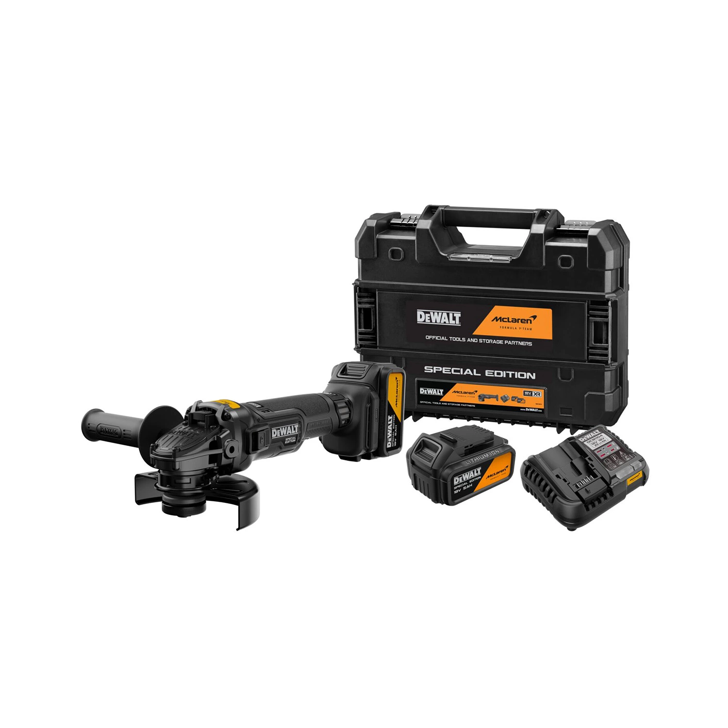 DeWALT DCG45MP2T-QW | XR x McLaren brushless accu haakse slijper 18V 125mm in TSTAK (2x 5.0Ah accu + lader)