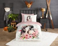 Good Morning dekbedovertrek pinguin - 1 persoons 140x200/220 cm - Roze - 100% Katoen flanel
