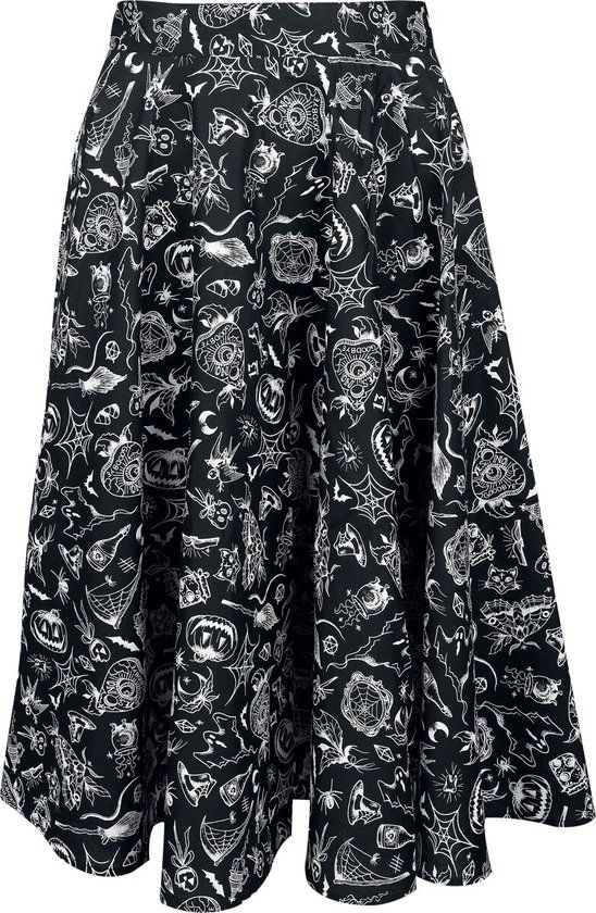 Hell Bunny Mischief Skirt Dames Midirok - zwart/wit - XS