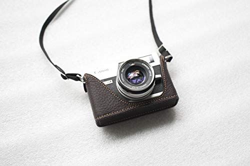 Funper Handgemaakte echt lederen halve cameratassen voor Canon QL17 GIII G3, DONKERBRUIN