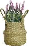 Everlands Lavendel kunstplant in rieten mand - lichtroze - D16 x H27 cm