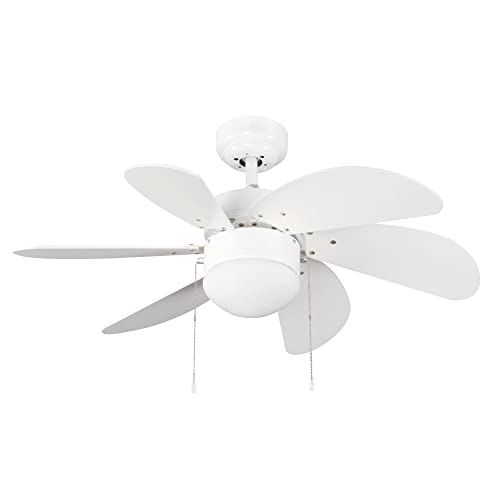 Wonderlamp Tandy Plafondventilator met licht, E27, 15 W, wit, 76,2 x 76,2 x 41,5 cm