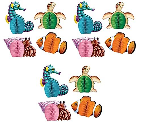 Beistle Ocean Theme Animal Centerpieces - Luau Beach Table Decorations - Mermaid Birthday Party Supplies - 12 Pieces