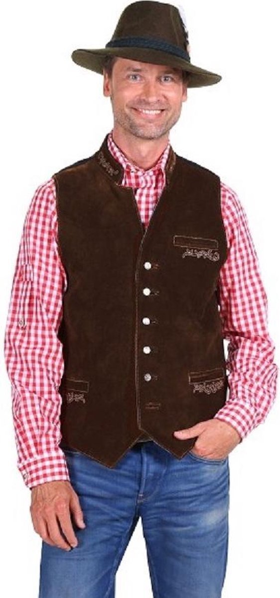 Alpenfeuer Tiroler - vest - gilet - leer ''Felix'', donker bruin -Vest - bierfeest - verkleedkleding (maat 50)