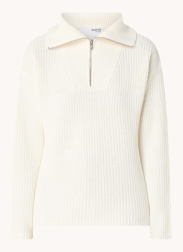 Selected Femme Bloomie grofgebreide trui met halve rits