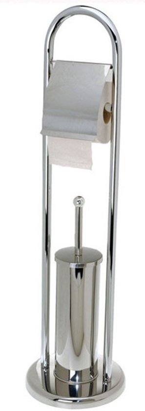 Bathroom Solutions RVS hoogglans toiletborstel en toiletrolhouder set - 80 cm hoog