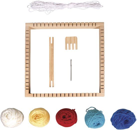 Rayher hobby materialen Rayher Speelgoed/knutsel/hobby Weefraam - 9-delig - 23 cm - vierkant - met garen