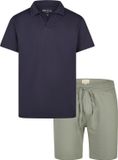Phil & Co Heren Korte Pyjama Set Shortama Badstof Blauw/Groen - Maat XL
