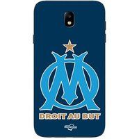 Maniacase Hoesje Samsung Galaxy J7 2018 Logo Om Olympique de Marseille Blauw Achtergrond