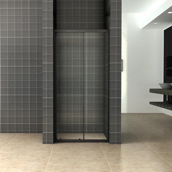 Sanifun Skyline schuifbare nisdeur 1100x2000 mat-zwart 8mm NANO