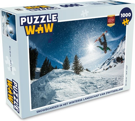 MuchoWow Puzzel Snowboarder in het winterse landschap van Zwitserland - Legpuzzel - Puzzel 1000 stukjes volwassenen