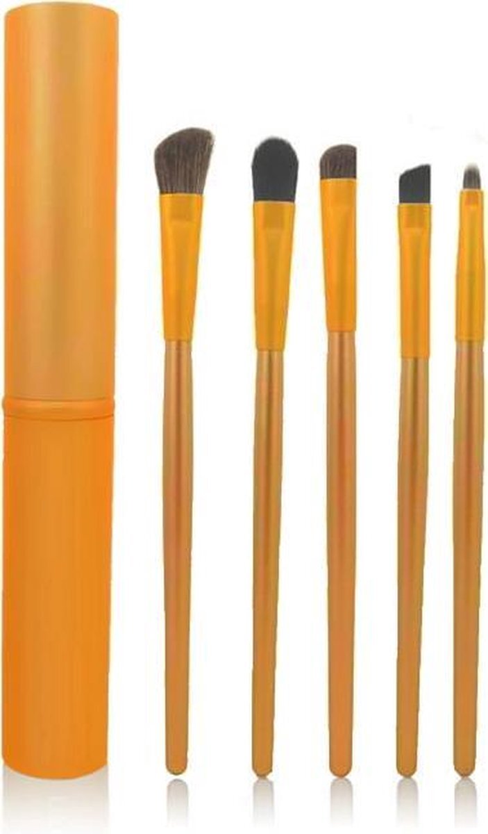 Fashion Favorite 5-delige Make-up Kwasten/Brush Set + Koker - Oranje |