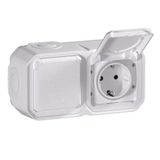 Legrand Dubbel stopcontact 16 A met aardingscontact aan de zijkant, Plexo, waterdicht IP55, oppervlaktemontage, wit, 069772LE