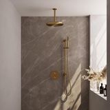 Brauer Gold Carving Thermostatische Regendoucheset Inbouw - Hoofddouche 30 cm - 3 Weg - Handdouche Rond - Doucheslang - Geintegreerde Glijstang - Geborsteld Goud