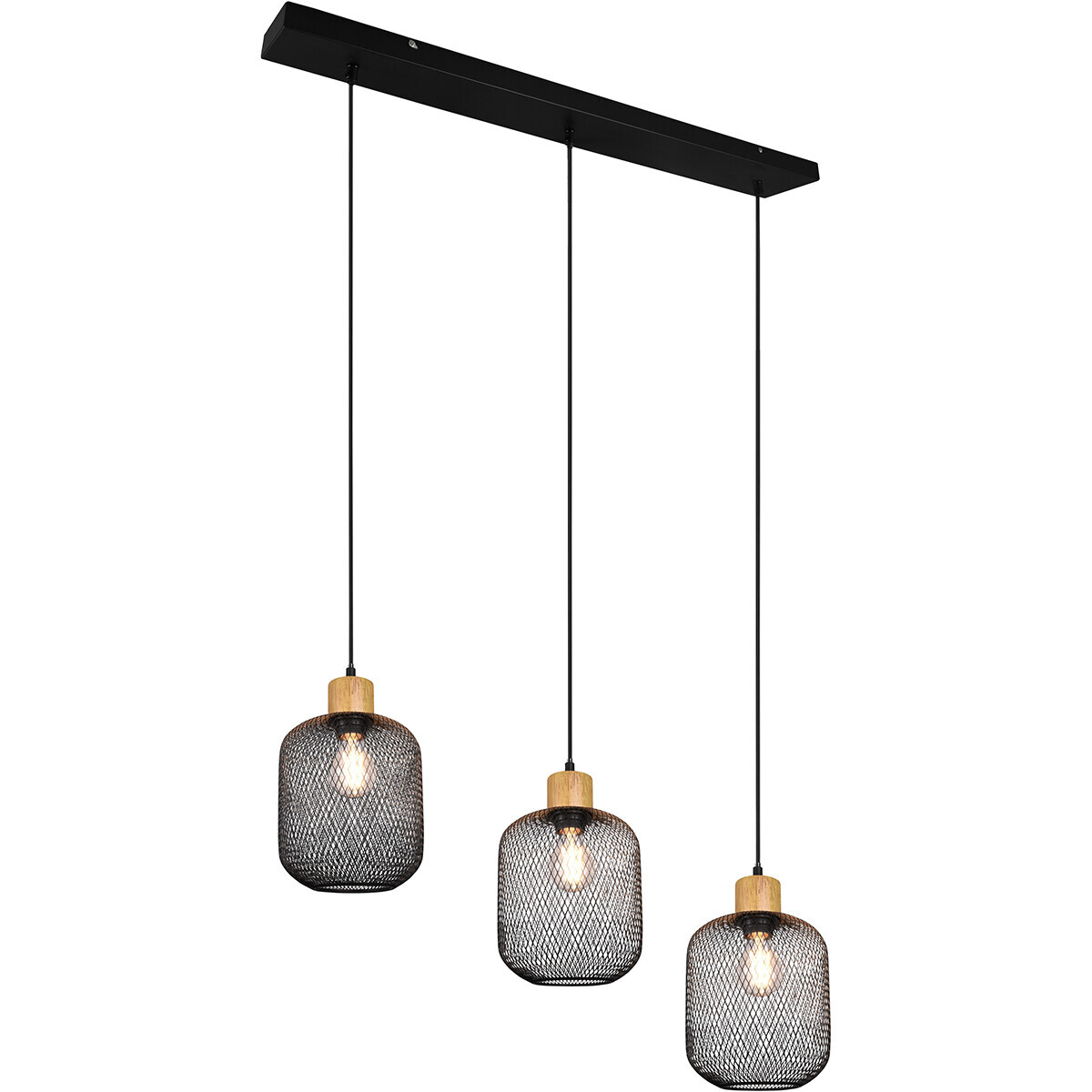 BES LED LED Hanglamp - Trion Kalim - E27 Fitting - 3-lichts - Rechthoek - Mat Zwart - Aluminium
