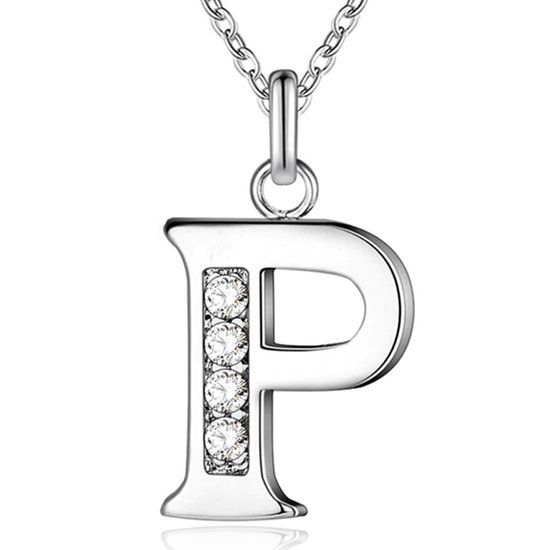 LGT JWLS Lookinggoodtoday Zilverkleurige Letter P Dames Ketting met Zirkonia