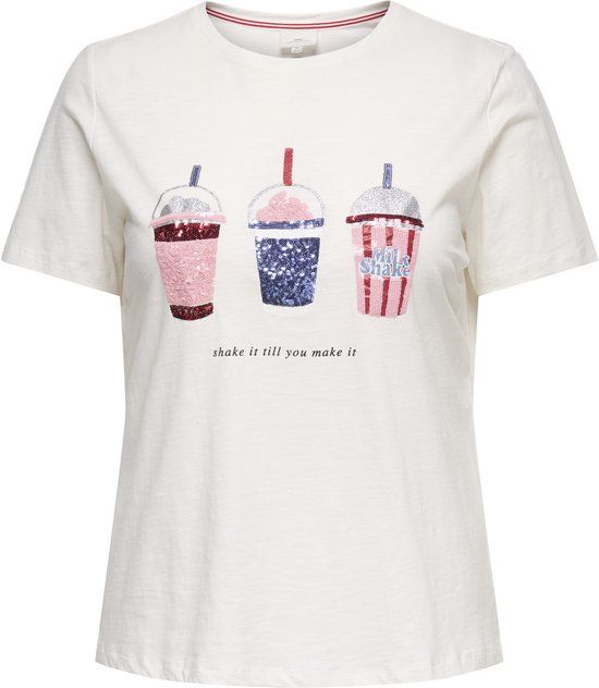 ONLY CARMAKOMA CARKITA LIFE SS O-NECK JEANS TEE JRS Dames T-shirt XL-54 Cloud Dancer