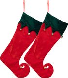 Feeric decoratie kerstsok - 2x st - elf laars - H45 cm - rood - vilt