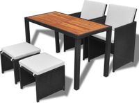 vidaXL 5-delige Dining Loungeset met Kussens Polyrattan en Acaciahout Zwart