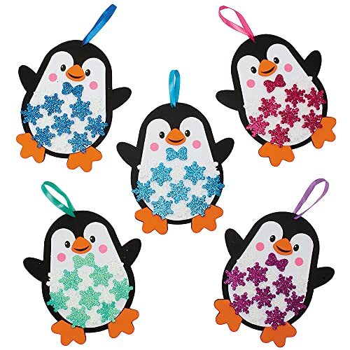 Baker Ross FX284 Pinguïn Sneeuwvlok Decoratiesets - Pak van 5, Kinder Kerst Decoraties Knutselset, Kunst en Knutsel Kerst Decoraties