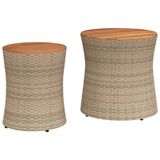 vidaXL Tuinbijzettafels, 2 stuks, met houten blad, polyrattan, beige