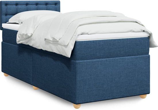 vidaXL Boxspring met matras stof blauw 90x200 cm